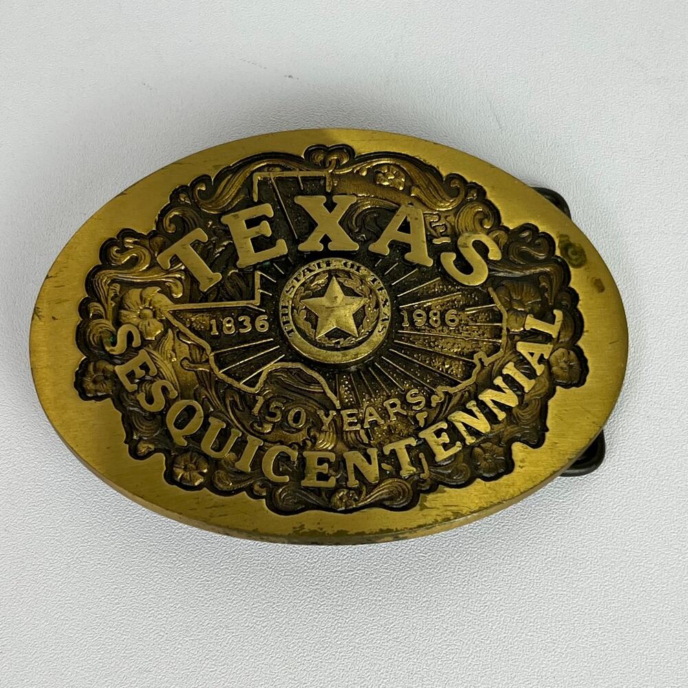 Vintage Blue Bayou Brass Limited Edition Solid Bronze Texas 150 YR Belt Buckle